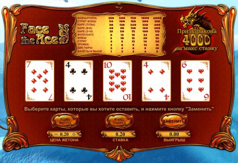 Видео покер Face the Ace демо-игра