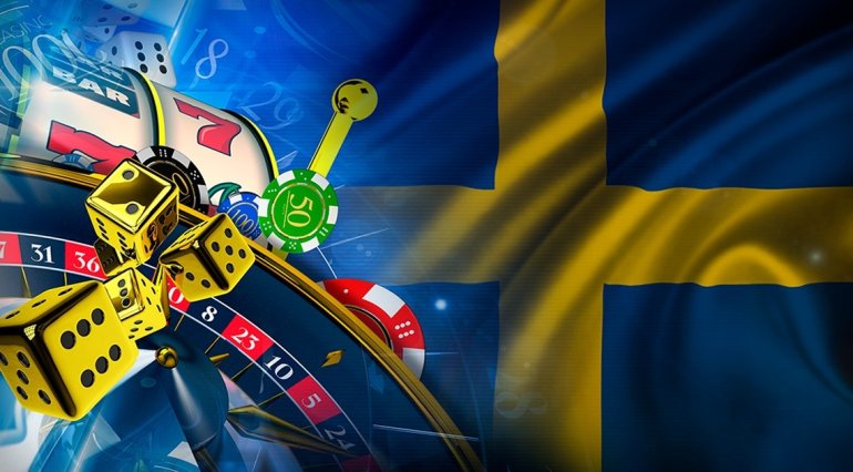 Игорные атрибуты на фоне флага Швеции